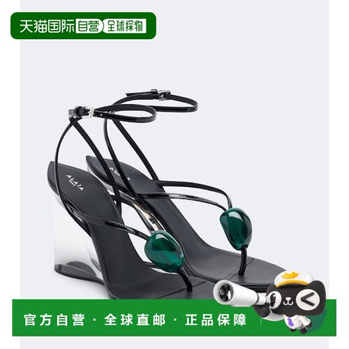 香港直邮alaia 女士 Invisible 皮质坡跟人字拖 black黑色 舒适时