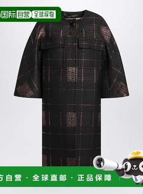 香港直邮MaxMara 麦斯玛拉 女士 黑色茧形提花金银锦缎大衣 FINAL