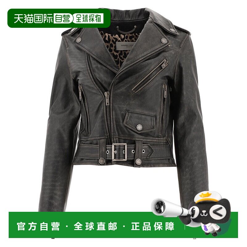 1h可退 香港直邮GOLDEN GOOSE 女士 黑色 Biker 皮革夹克 GWP0084