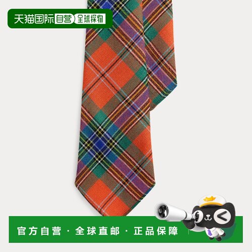 自营欧洲直邮Ralph Lauren拉夫劳伦 男士橙色多色羊毛格纹领带