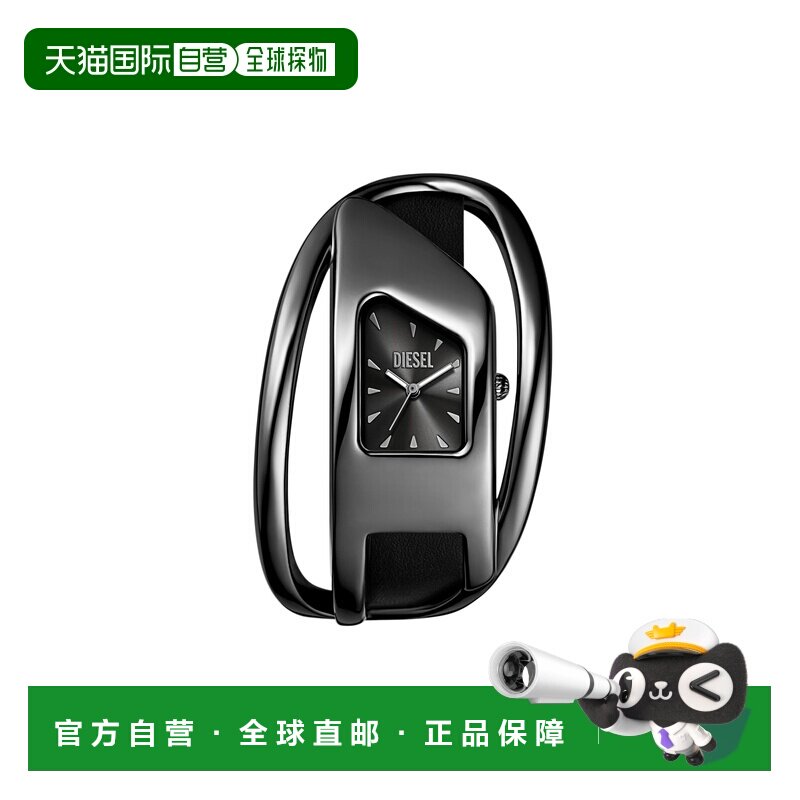 自营欧洲直邮Diesel迪赛 Wrap-D女士黑色皮革腕表44mm