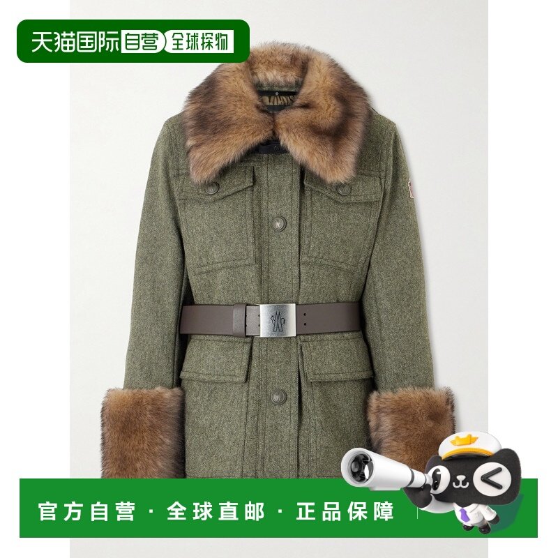1h可退 香港直邮moncler 盟可睐 女士 Devez 皮毛饰边羊毛斜纹布,女装/女士精品,风衣,淘宝优惠券,粉丝福利购,淘宝优惠卷
