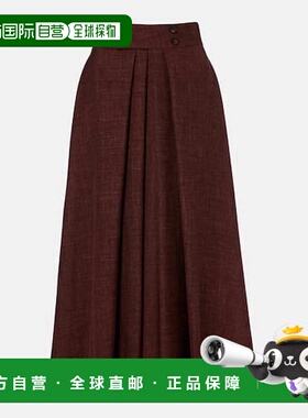 香港直邮Loro Piana 诺悠翩雅 女士 Petra 褶裥羊毛丝质亚麻中长