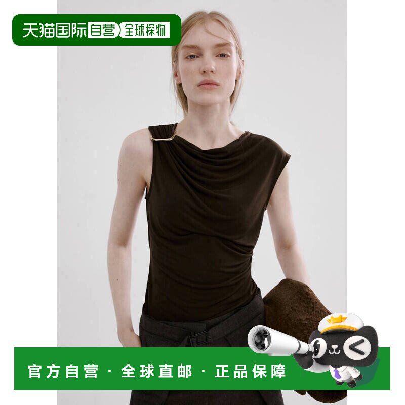 自营欧洲直邮MANGO 女士棕色聚酯纤维性感细节金属晚装上衣图片