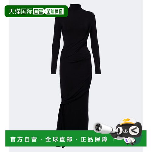 香港直邮Mugler 穆勒 女士 垂褶羊毛混纺针织中长连衣裙