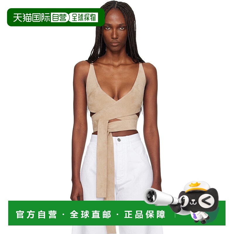 香港直邮alaia 女士 驼色 Criss Cross 绒面革上装 AA9H1263L017B