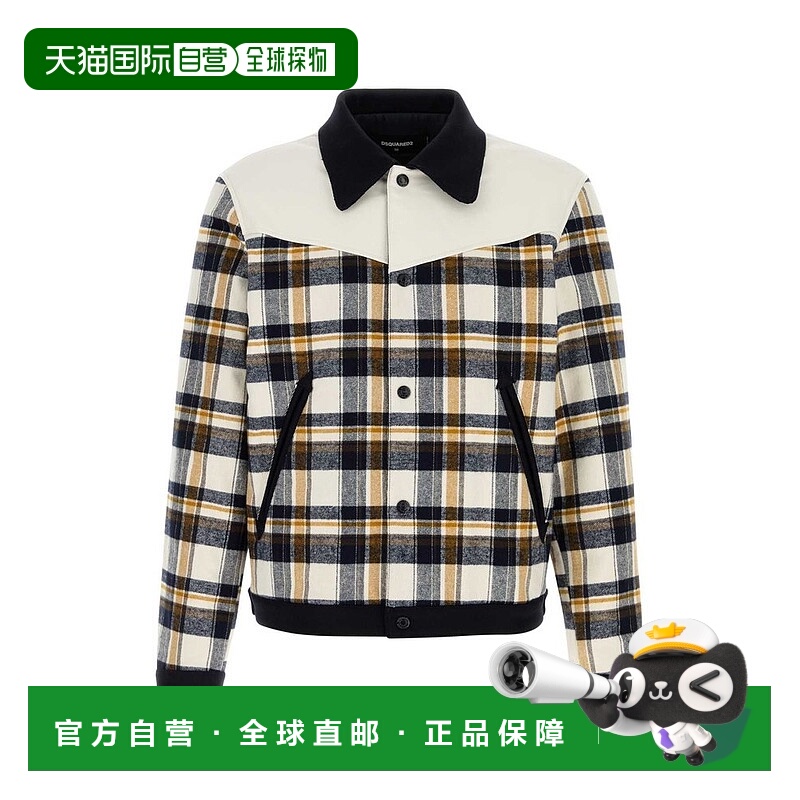 1h可退 香港直邮Dsquared2 二次方 男士 刺繡法蘭絨西部飛行員夾