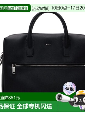1h可退 香港直邮BOSS 波士 男士 黑色 Logo Leather 公文包 50558