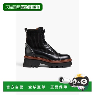 香港直邮Chloe 蔻依 女士 Owena knit-trimmed 皮质战地靴 CHC23S