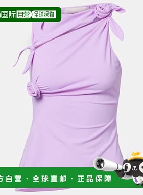 1h可退 香港直邮Coperni 女士 花朵装饰褶皱针织上衣 purple紫色