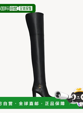 自营欧洲直邮YSL圣罗兰 JULIA系列女士黑色小牛皮方头长筒靴靴子