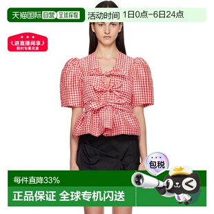 女士 甘尼 香港直邮GANNI Taffeta Crinkled Check 红色 1h可退