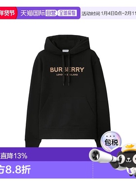自营欧洲直邮Burberry/博柏利 女士黑色棉质徽标LOGO字母连帽卫衣