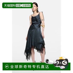 Studios 欧洲直邮Acne FW25女士汽油蓝醋酸纤维连衣裙缎面蕾丝