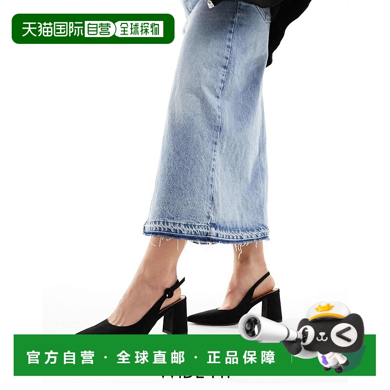 1h可退 香港直邮ASOS 女士 Sutton mid suedette 设计宽版露跟粗(