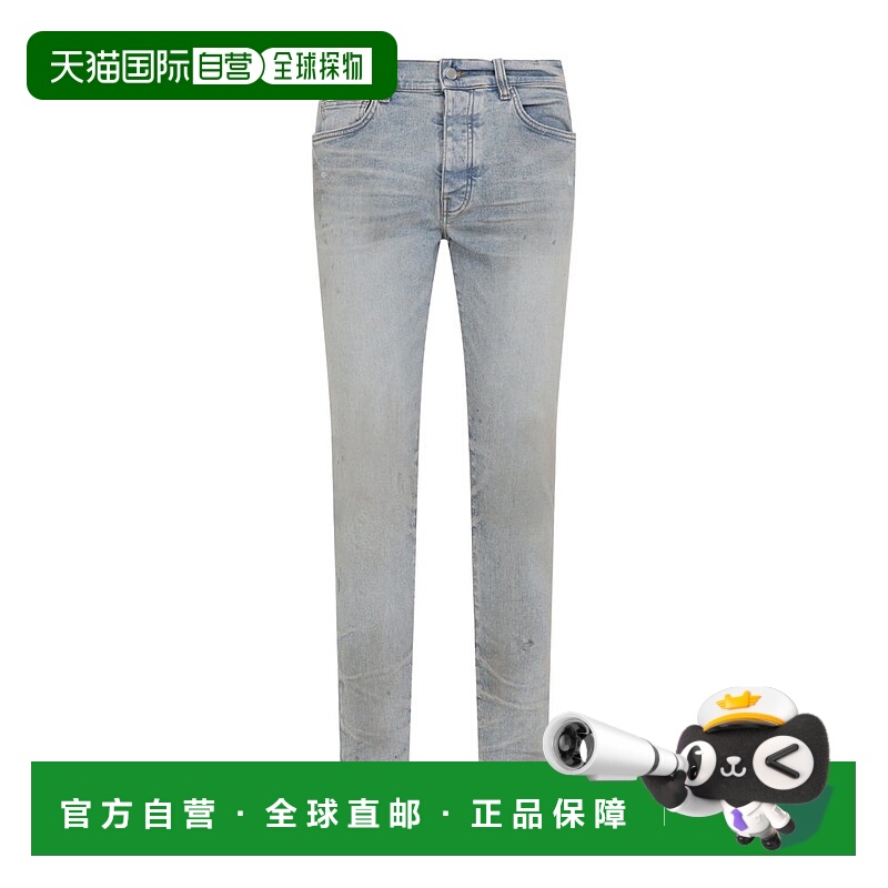 1h可退 香港直邮AMIRI 男士 破洞標誌貼片直筒牛仔褲 AMDNSY1159P