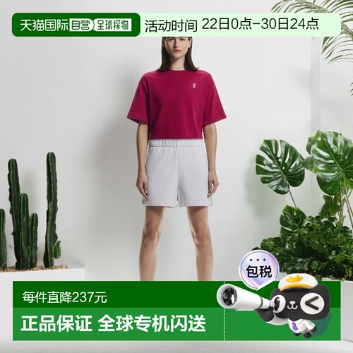 自营欧洲直邮ON昂跑 Club系列女士石榴红色棉质罗纹领口短袖T恤