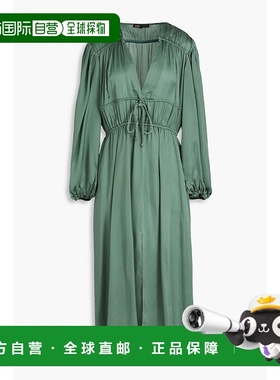 香港直邮Maje 女士 Tie-detailed cupro-satin 中长连衣裙 MFPRO0