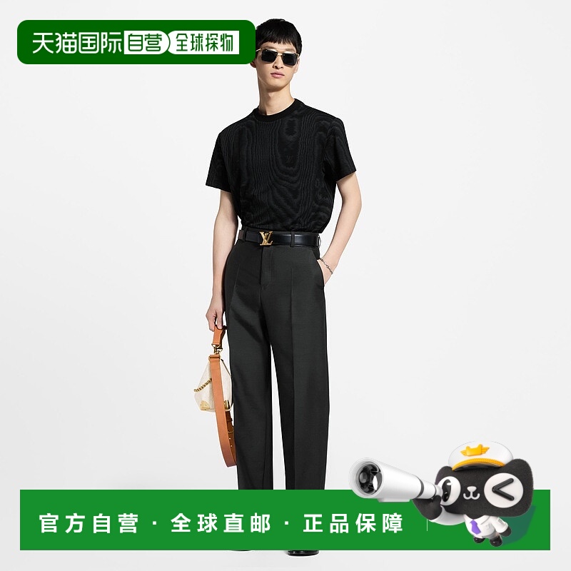 自营欧洲直邮LV路易威登 男士黑色棉罗纹领短袖T恤