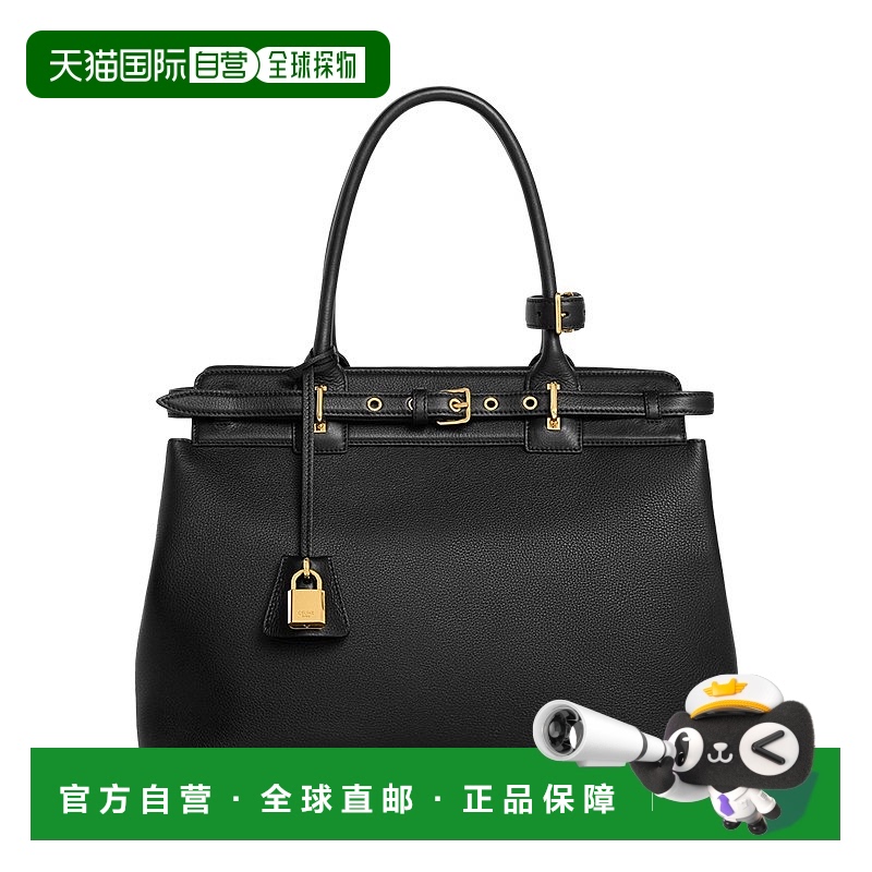 欧洲直邮CELINE/赛琳 CONTI女士黑色柔软小牛皮金属饰面手提包