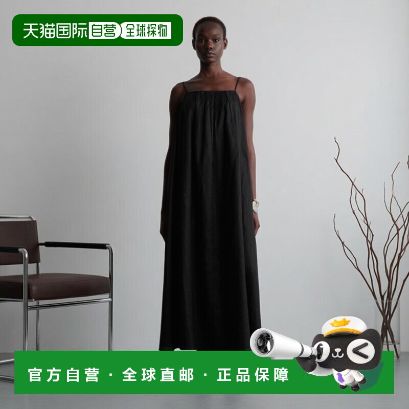 自营欧洲直邮COS 女士黑色亚麻褶皱长连衣裙吊带长裙性感图片
