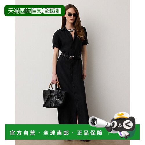 自营欧洲直邮Ralph Lauren拉夫劳伦 Carol女士黑色亚麻连衣裙