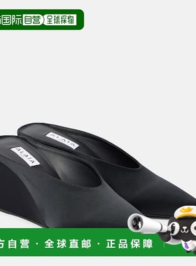 香港直邮Alaia 女士 Cube 75 绸缎坡跟凉拖 blue蓝色 舒适时尚