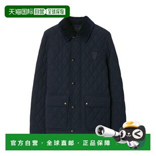 自营欧洲直邮Burberry 女士海军蓝锦纶Logo贴花单排扣翻领 博柏丽