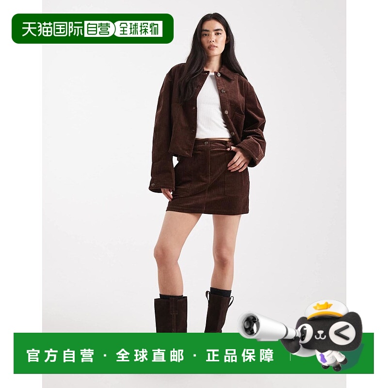 1h可退 香港直邮ASOS 女士 co-ord 设计灯芯绒棕色迷你半身裙