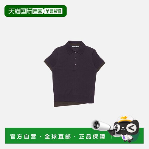 自营欧洲直邮Acne Studios 女士紫棕色羊毛叠层效果Polo针织衫
