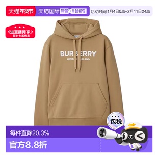 自营欧洲直邮Burberry/博柏丽 女士米色棉质字母印花长袖连帽卫衣