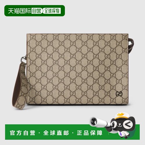 自营欧洲直邮Gucci古驰男士米色和乌木色的 Supreme 帆布GG细节手