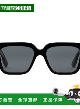 自营GUCCI/古驰 男款  光泽感黑色醋纤长方形镜框搭配铆钉纯灰色