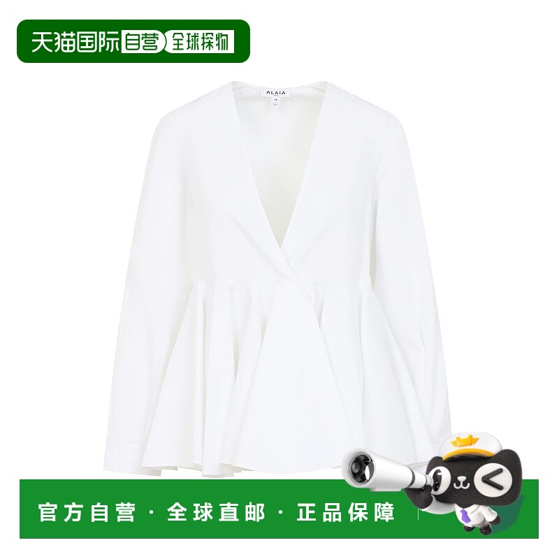 1h可退 香港直邮Alaia 女士 V 領喇叭襯衫 000BLANC white白色 舒