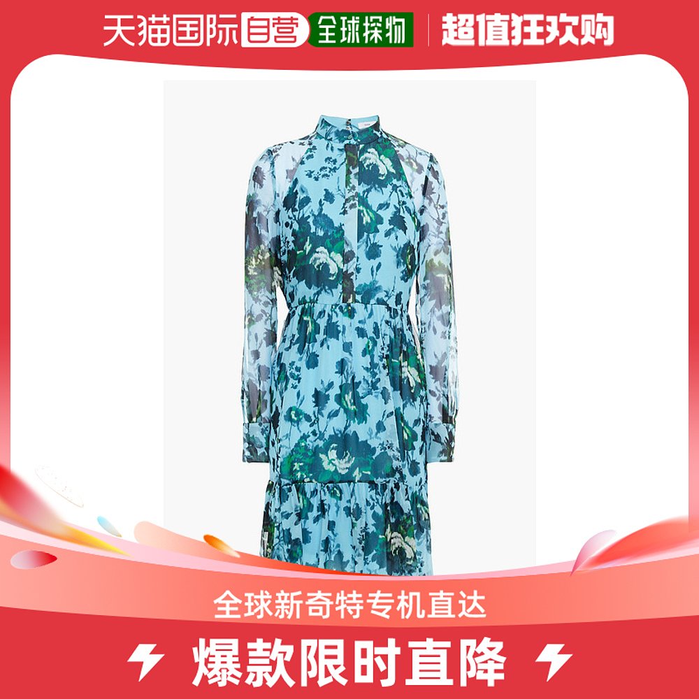 香港直邮Erdem 女士Devika 褶皱印花真丝雪纺连衣裙