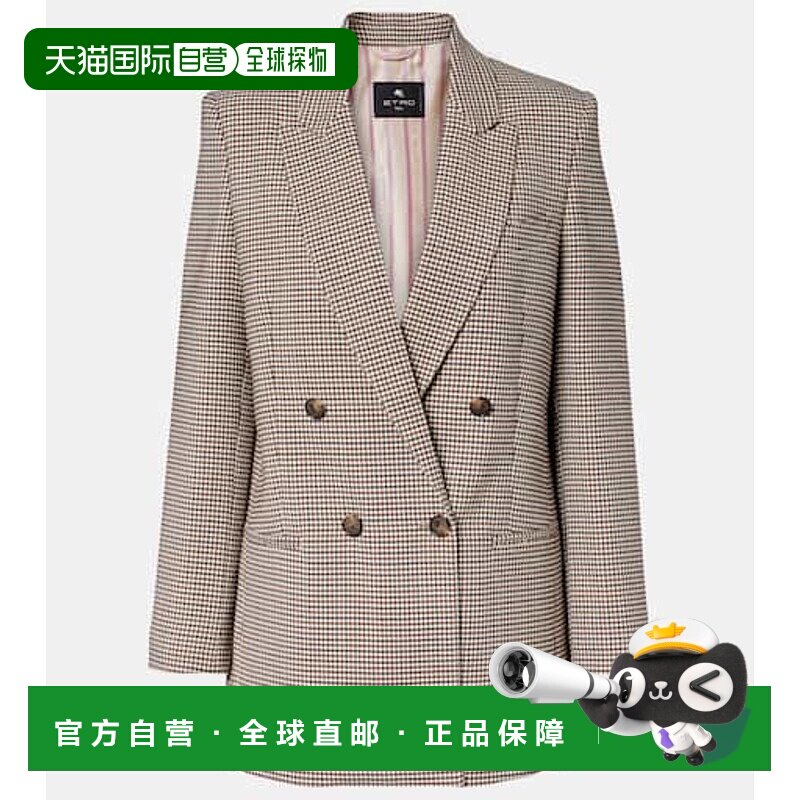 1h可退 香港直邮Etro 艾特罗 女士 格纹双排扣羊毛混纺西装外套