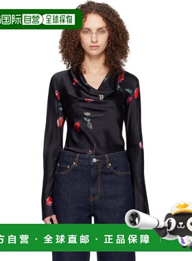 1h可退 香港直邮GANNI 甘尼 女士 黑色 Printed Satin 上装 A1040