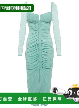 1h可退 香港直邮Self-Portrait 女士 褶皱中长连衣裙 green绿色夏