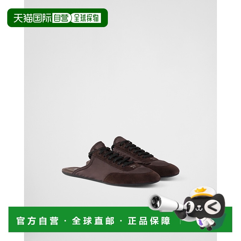 欧洲直邮PRADA (2025) Collapse 再生尼龙和绒面小牛皮穆勒鞋平底