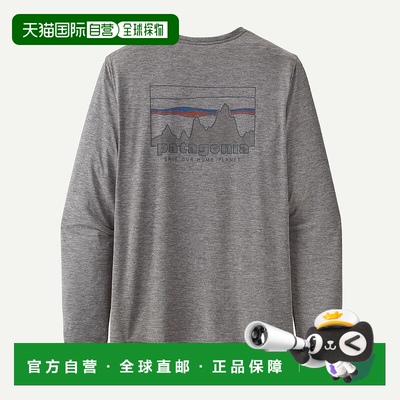 自营欧洲直邮Patagonia巴塔哥尼亚男士灰色涤纶印花图案圆领长袖T