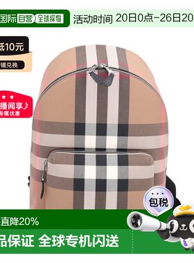 自营BURBERRY博柏利双肩背包经典纺织格纹装饰拉链配口袋春季新款