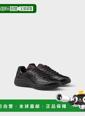 自营欧洲直邮Prada普拉达 America's Cup系列男士黑色羔羊皮红标