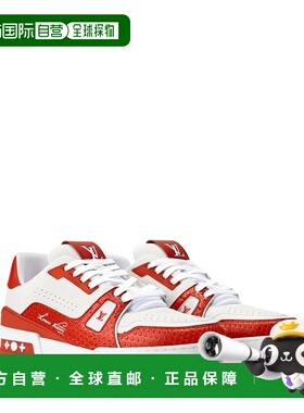 自营1h可退 欧洲直邮LV路易威登 男士橙色皮革老花图案运动鞋