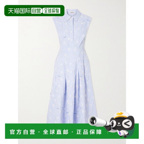 1h可退 Simkhai 女士 Neri 刺绣条纹棉质府绸中长连衣裙 4261232A