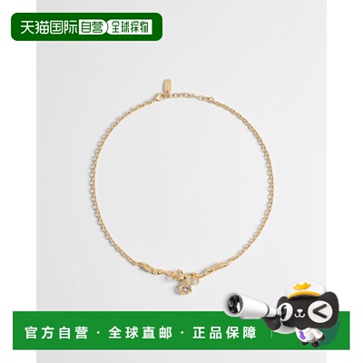 自营欧洲直邮Dior迪奥 Twisted Bow女士金色金属水晶蝴蝶结项链