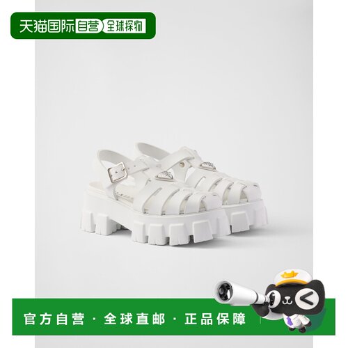 自营欧洲直邮PRADA普拉达 Monolith女士白色橡胶泡沫凉鞋罗马鞋