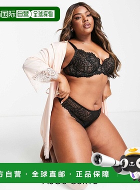 香港直邮ASOS 女士 Curve Sienna built up 设计蕾丝丁字裤(黑色)