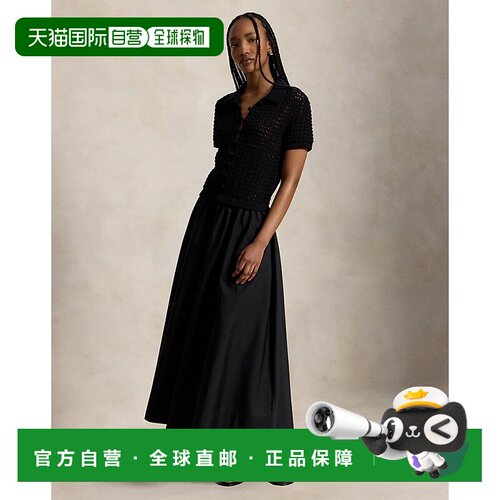 自营欧洲直邮Ralph Lauren拉夫劳伦 女士黑色棉质针织拼接连衣裙