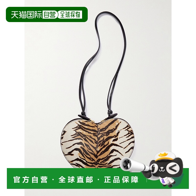 香港直邮alaia 女士 Le Coeur 动物纹皮革饰边小牛毛肩包 AA1P003