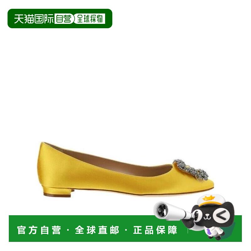 1h可退 香港直邮Manolo Blahnik女士平底芭蕾舞鞋黄色杏仁形鞋头